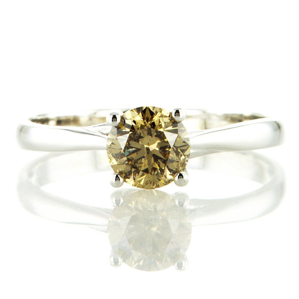 Solitaire Diamond Engagement Ring Fancy Brown 14K White Gold 1.00 Carat